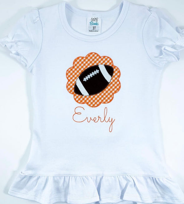 Football Team Spirit Applique Shirt - Girl's White Shirt Personalized - Choose Your Favorite Team Colors