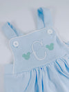 Monogrammed Initial on Blue Bubble/Sunsuit with Boy Mouse Ears Mint Embroidery