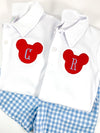 Monogram Initial and Mister Mouse Applique on Boy's Classic White Polo Shirt