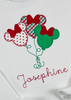 Christmas Girl Mouse Balloons with Bows Applique on Girl's White Shirt Personalized with Name