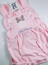 Girl Mouse Ears with Floral Bow Applique on Girl's Pink Sunsuit/Bubble Personalized with Name