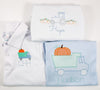 Monogrammed Fall Pumpkin in Dump Truck Embroidery on Boy's White Polo Shirt