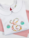 Girl's Monogram Initial Classic White Shirt with Round Collar with Pumpkins Embroidery