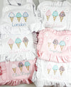 Ice Cream Cones Applique on Baby/Toddler Girls Personalized Pink Ruffled Bubble/Sunsuit