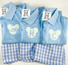 Monogram Initial and Mouse Applique Design on Boy's Classic Light Blue Polo Shirt - Shorts Not Included