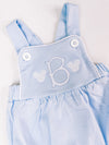 Monogrammed Initial on Blue Bubble/Sunsuit with Boy Mouse Ears White Embroidery