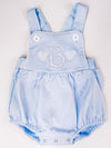Monogrammed Initial on Blue Bubble/Sunsuit with Boy Mouse Ears White Embroidery
