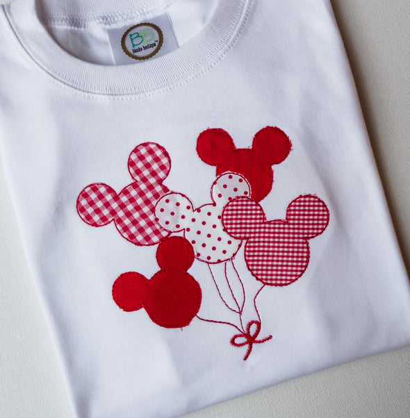 Boy Mouse Red Balloons Applique on Boy's White Shirt