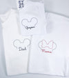 Mouse Ears Outlined Embroidery on Short Sleeve White Shirt Personalized with Name