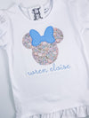 Girls Personalized White Shirt with Mouse Applique Design