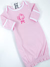 Monogrammed Newborn Gown - Baby Girls Pink Stripe Layette Gown - Monogrammed in Bright Pink with Bow