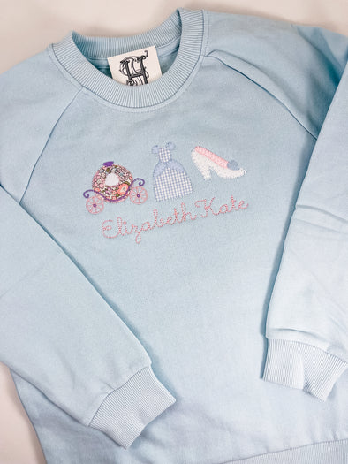 Princess Applique on Unisex Light Blue Sweatshirt Personalized with Name