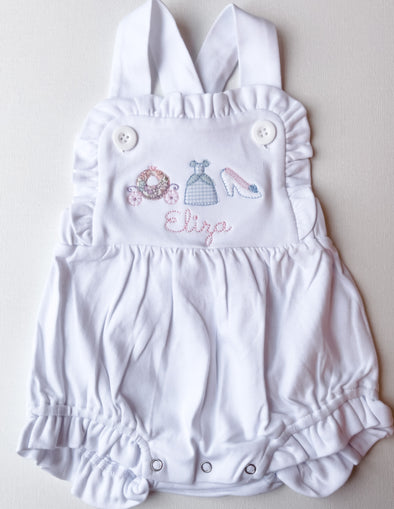Princess Trio Applique on Baby - Toddler White Sunsuit/Bubble