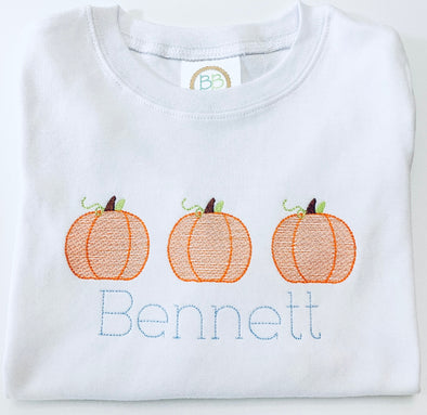 Pumpkin Trio Embroidery on Boy's White Shirt