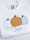 Pumpkins Trio Applique on Boy's Personalized Crewneck White Tee Shirt