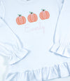 Pumpkin Trio with Bows on Girl's White Shirt Personalized in Pink Embroidery