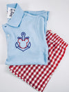 Nautical Mouse Embroidery Design on Boy's Blue Polo Shirt