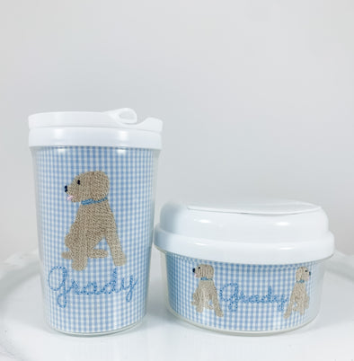 Sippy Cup, Snack Container, and Tumbler with Straw Cup - Personalized Insert With Puppy Dog Embroidery