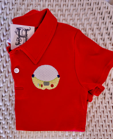 Spaceman Command Applique on Boys Red Polo Shirt