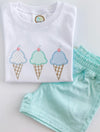 Ice Cream Cones Applique on Girl's White Dress or Shirt Personalized with Name