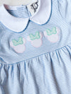 Miss Mouse Trio Applique on Blue Striped Short Sleeve Dress with White Round Collar