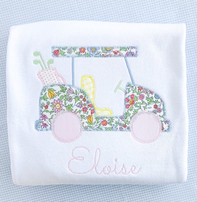 Golf Cart Girls Floral Applique T Shirt- Liberty of London Fabric